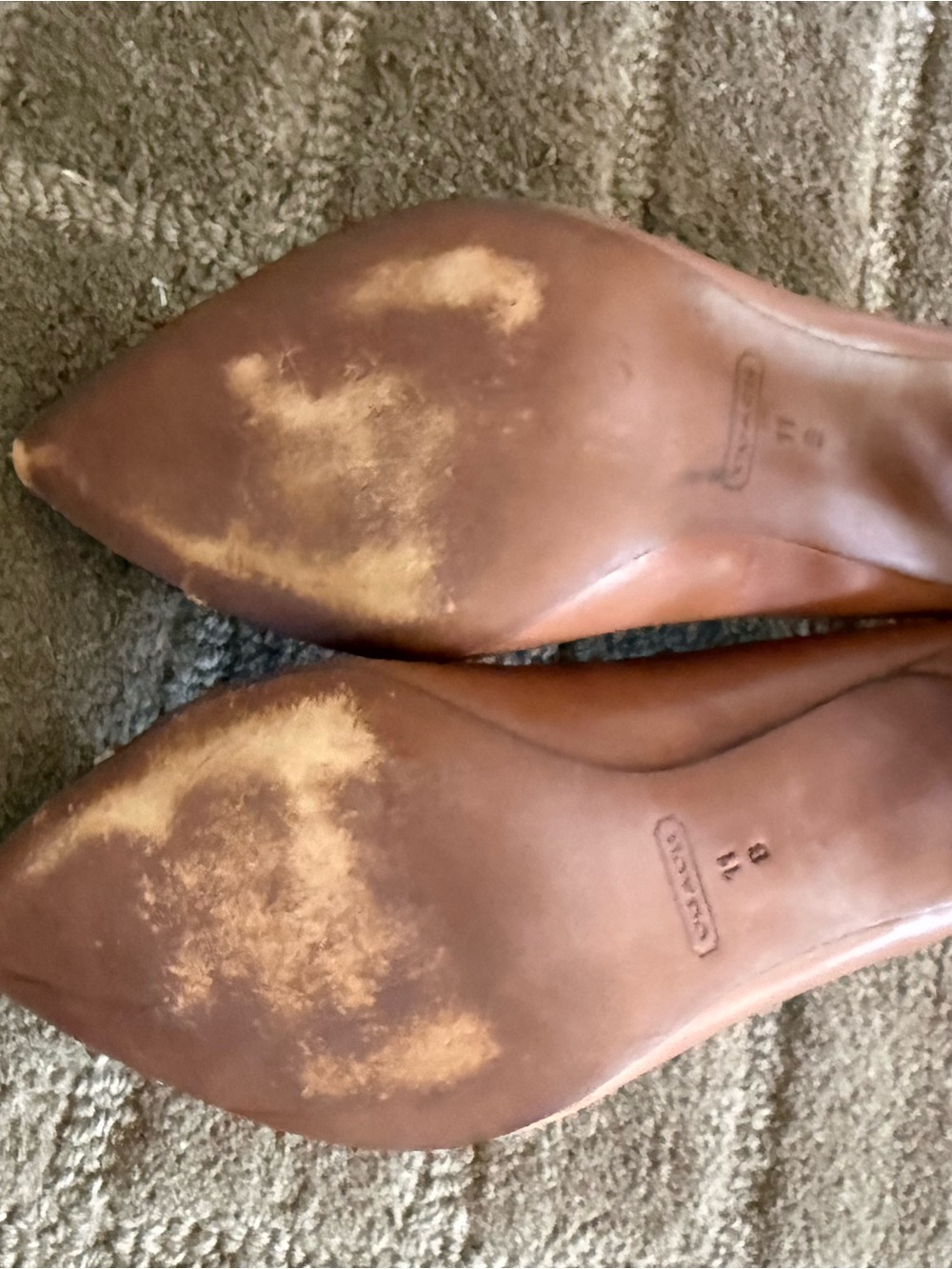 Coach Brown Leather Pumps with Black Cap Toe and Gold Accent - Picture 4 of 8